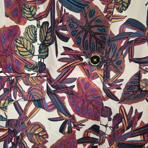 Tahari ASL Printed 1 Button Blazer Womens 12 Wild Berry Tropical Floral Office - Picture 2 of 15